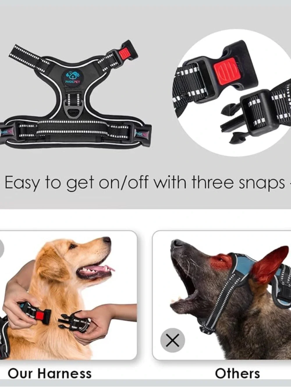 XL Reflective No-Pull Dog Harness with Handle — Black